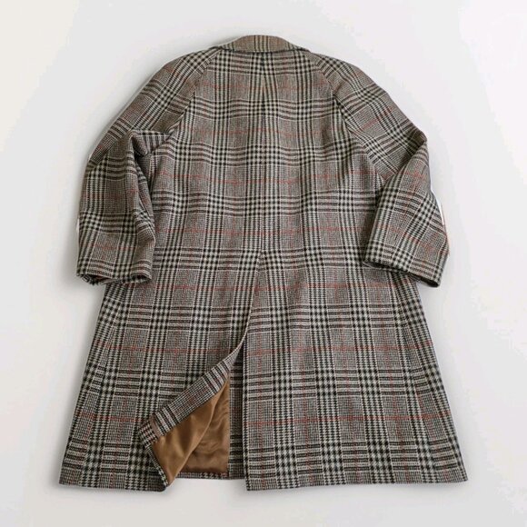 VTG Crombie Wool Coat 44 Glen Plaid LS Lined 1 Vent Buttons Union Made Classic - Picture 10 of 16